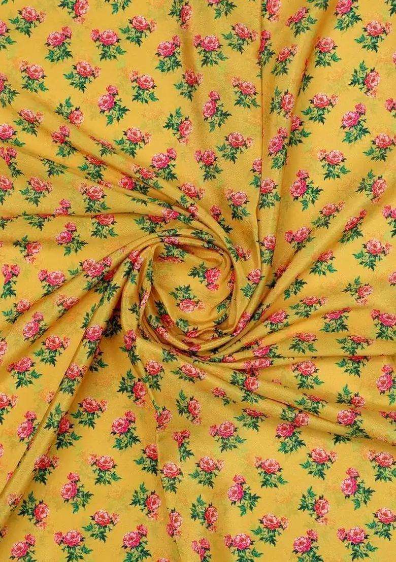 Mustard Floral Print Silk Blend Fusion Set - Indya