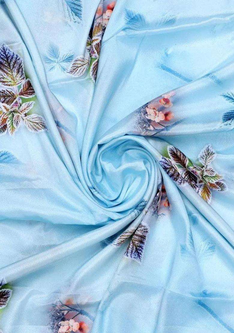 Light Blue Printed Silk Blend Fusion Set - Indya