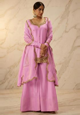 Rose Pink Embroidered Handwork Sharara Set