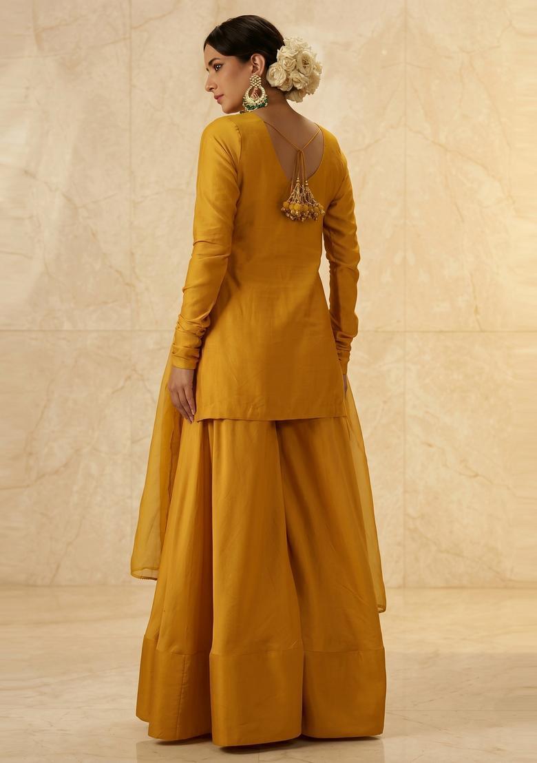 Mustard Embroidered Handwork Sharara Set - Indya