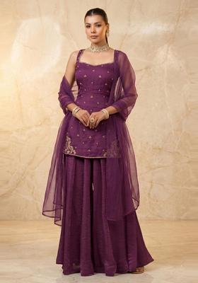 Deep Wine Embroidered Handwork Sharara Set