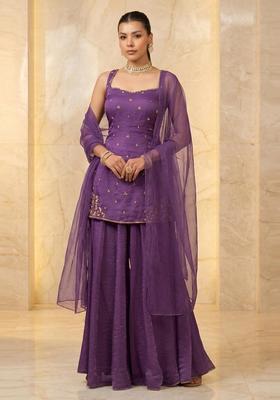 Deep Purple Embroidered Handwork Sharara Set