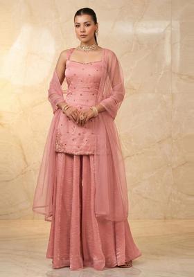 Dusty Pink Embroidered Handwork Sharara Set