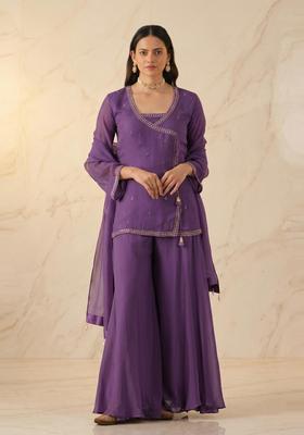 Purple Embroidered Handwork Sharara Set