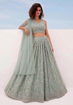 Sage Green Embroidered Organza Lehenga Set
