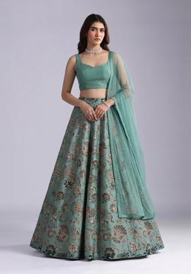 Mint Green Embroidered Crepe Lehenga Set