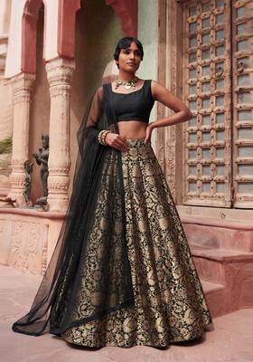 Black Brocade Lehenga Set