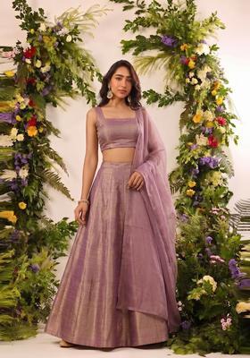 Dusty Purple Solid Tissue Lehenga Set