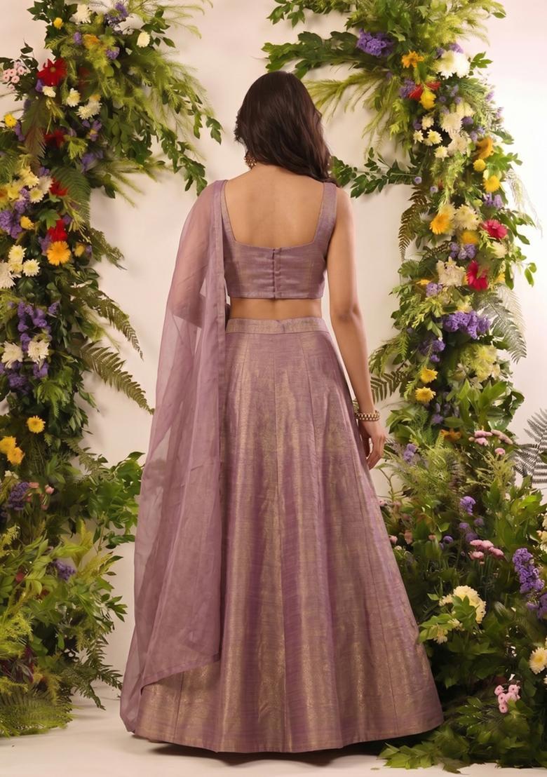 Dusty Purple Solid Tissue Lehenga Set - Indya