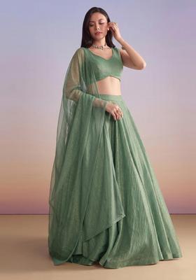 Sage Green Solid Tissue Lehenga Set