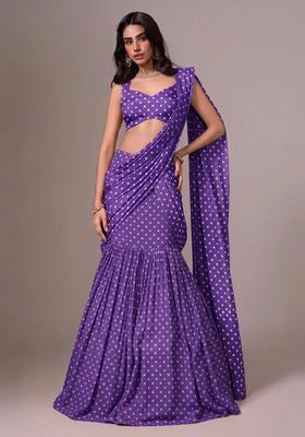 Purple Printed Silk Blend Lehenga Set