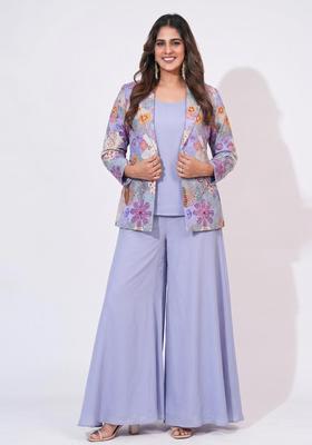 Light Purple Floral Print Crepe Sharara Set
