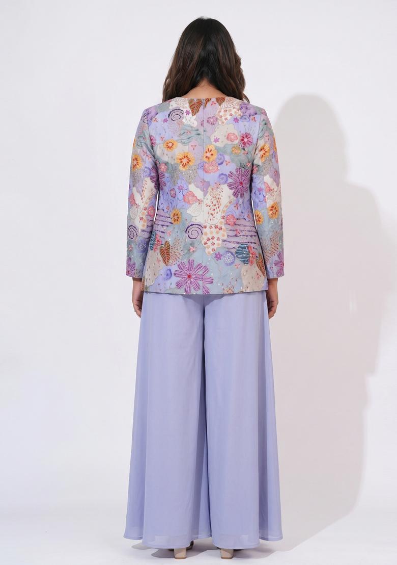 Light Purple Floral Print Crepe Sharara Set - Indya