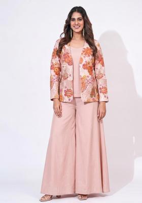 Dusty Peach Floral Print Crepe Sharara Set
