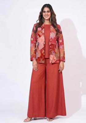 Rust Orange Floral Print Crepe Sharara Set