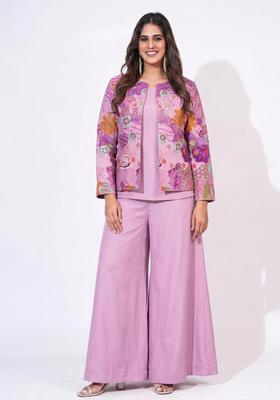 Dusty Pink Floral Print Crepe Sharara Set