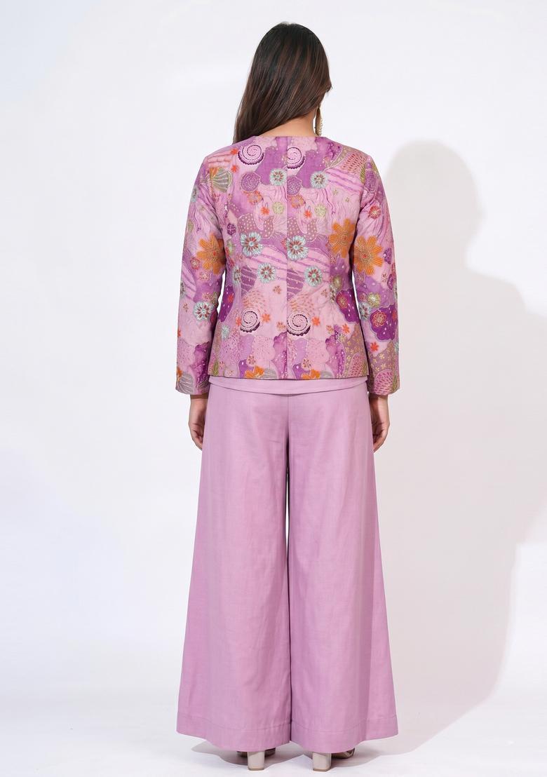 Dusty Pink Floral Print Crepe Sharara Set - Indya