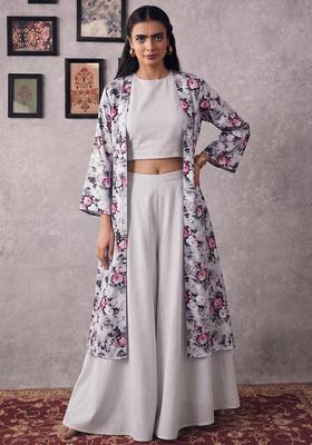 Light Grey Printed Crepe Fusion Set