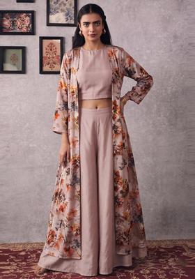 Light Beige Printed Crepe Fusion Set