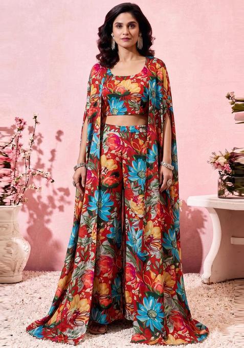 Sea Green Printed Crepe Fusion Set
