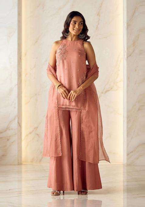 Dusty Pink Embroidered Handwork Sharara Set