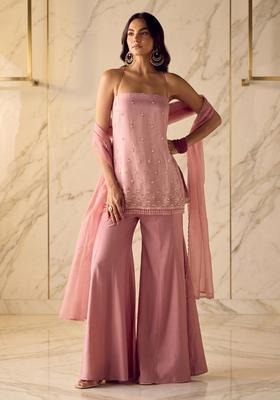Dusty Pink Embroidered Handwork Sharara Set