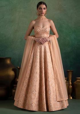 Peach Brocade Lehenga Set