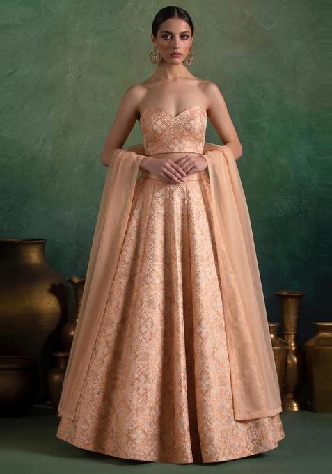 Peach Brocade Lehenga Set