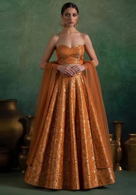 Rust Orange Brocade Lehenga Set