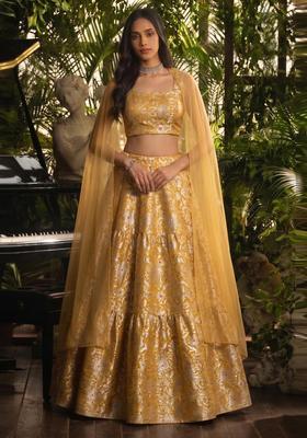 Mustard Brocade Lehenga Set