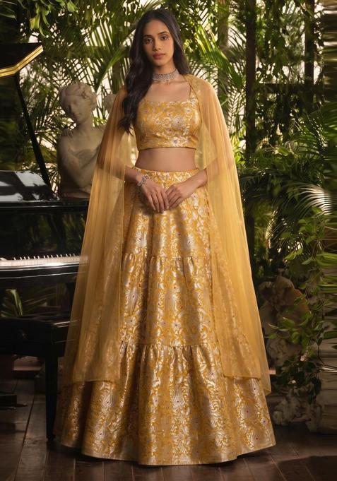 Mustard Brocade Lehenga Set