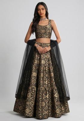 Black Brocade Lehenga Set