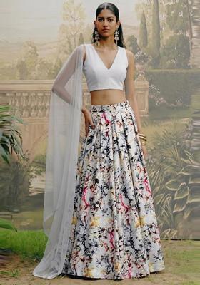 White Embroidered Crepe Lehenga Set