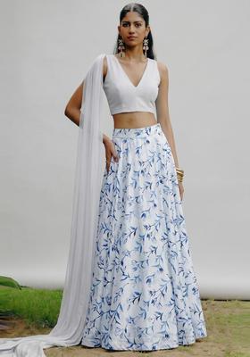 Ivory Printed Crepe Lehenga Set