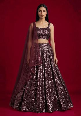 Deep Wine Sequin Georgette Lehenga Set