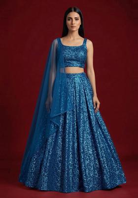 Royal Blue Sequin Georgette Lehenga Set