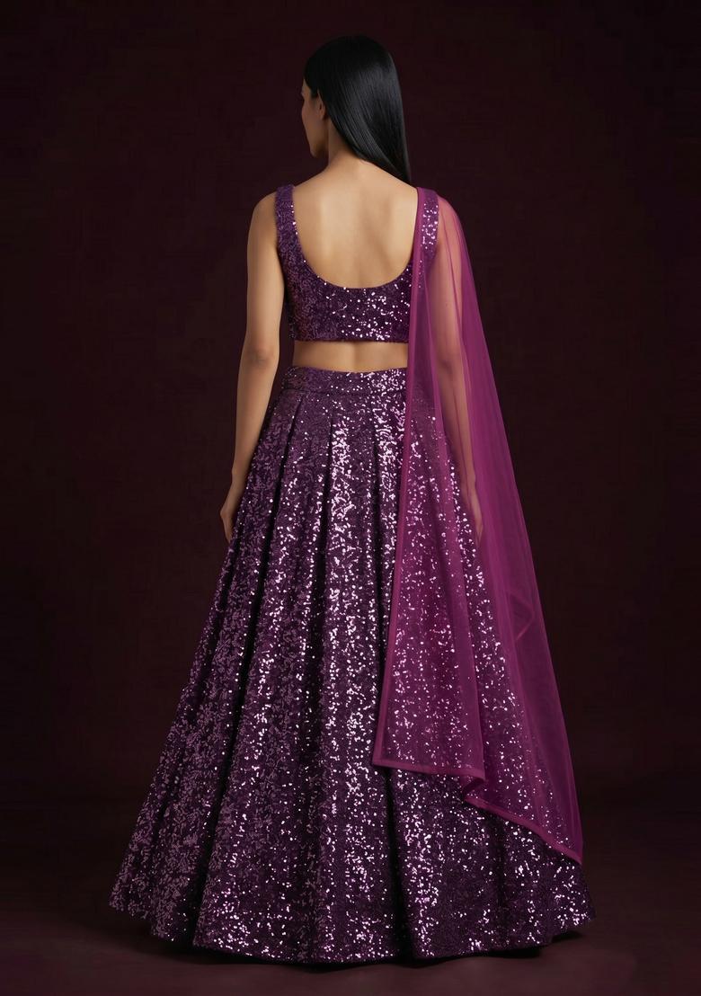 Midnight Black Sequin Georgette Lehenga Set - Indya