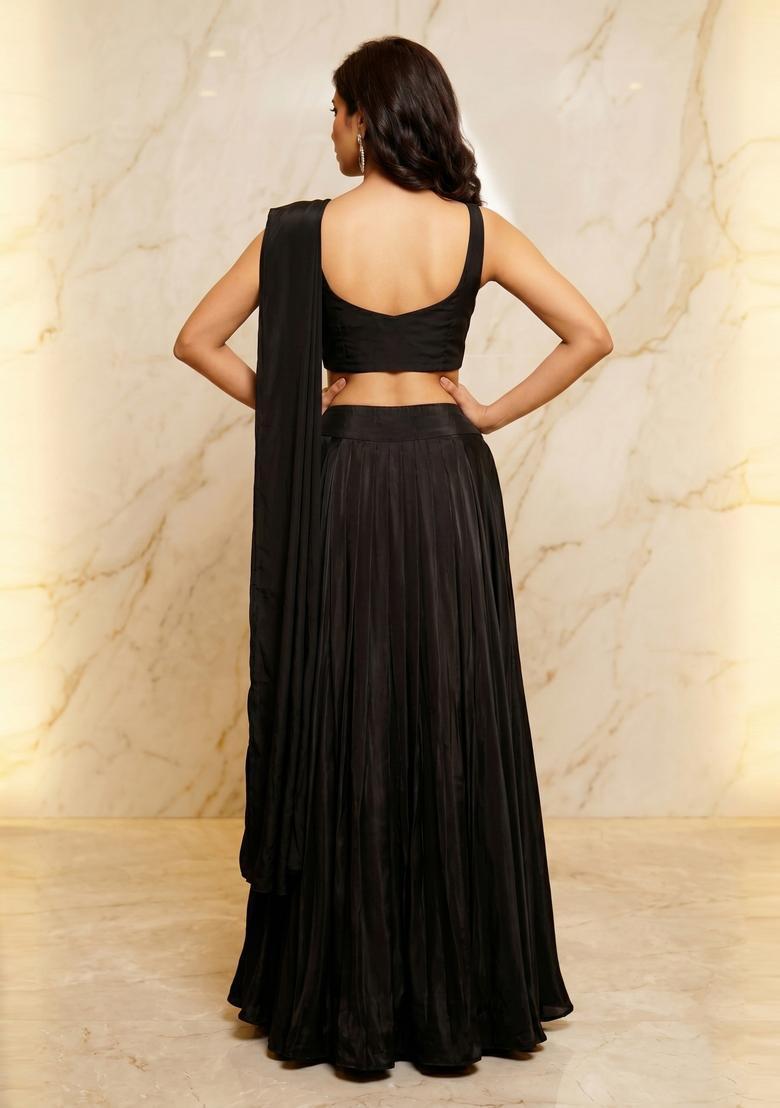 Black Embroidered Handwork Lehenga Set - Indya