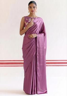 Dusty Purple Printed Georgette Pre Draped Saree Set