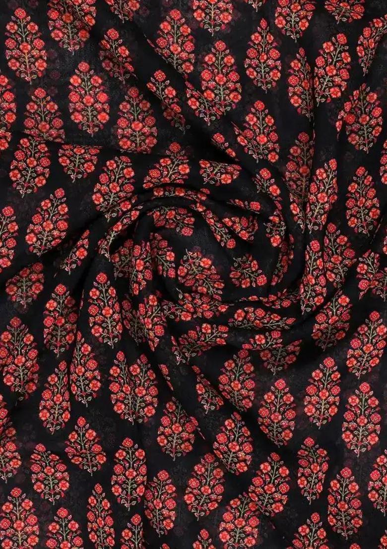 Black Printed Pre Draped Saree Set - Indya