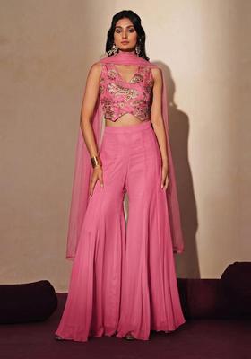 Dusty Pink Embellished Crepe Fusion Set