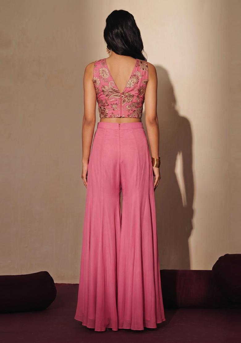 Dusty Pink Embellished Crepe Fusion Set - Indya