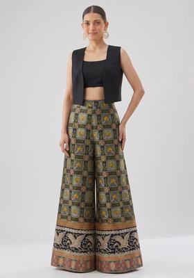 Black Printed Silk Blend Fusion Set