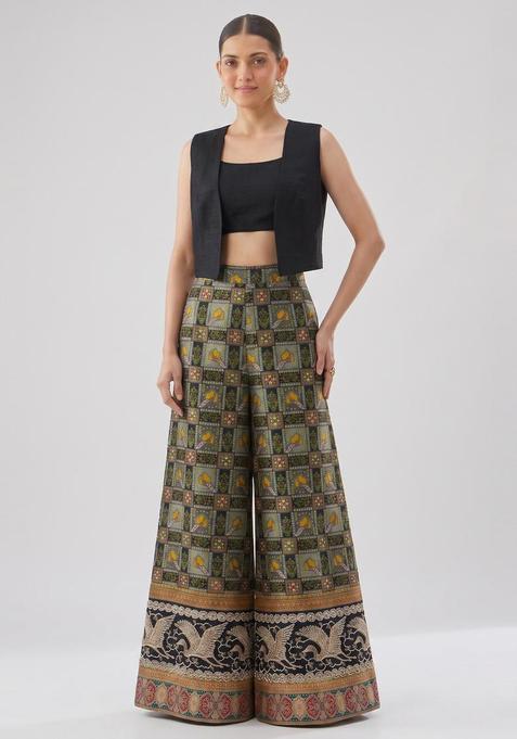 Black Printed Silk Blend Fusion Set