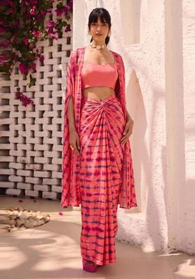 Dusty Pink Abstract Print Satin Fusion Set