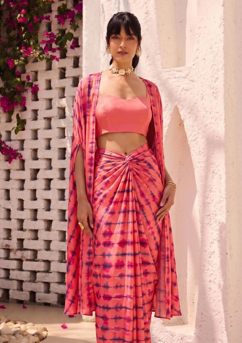 Dusty Pink Abstract Print Satin Fusion Set - Indya