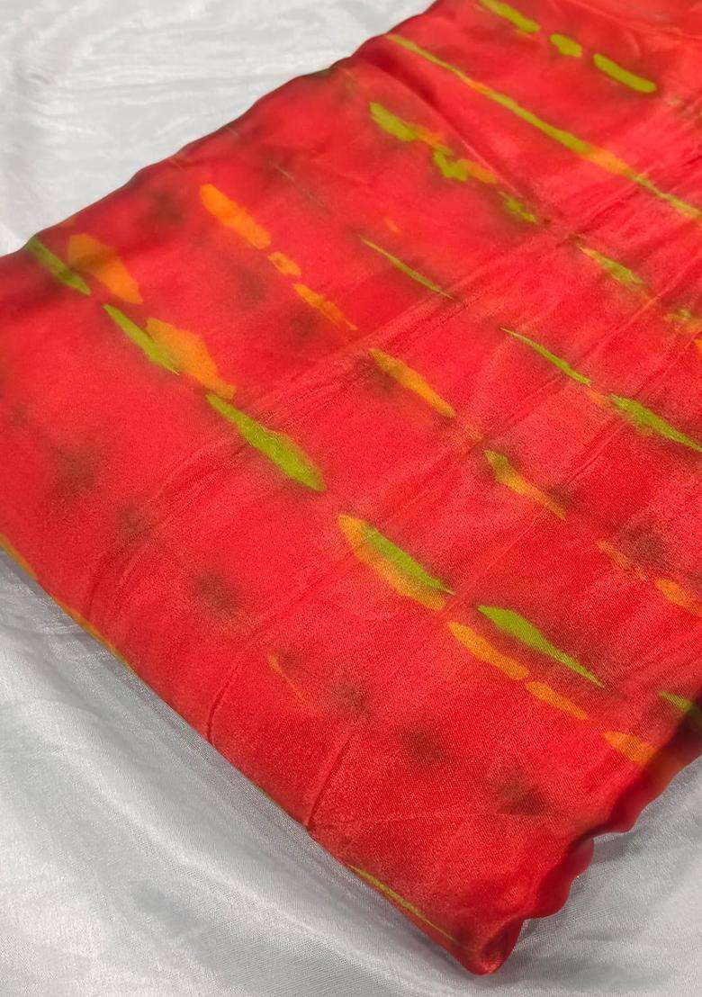 Rust Orange Abstract Print Satin Fusion Set - Indya