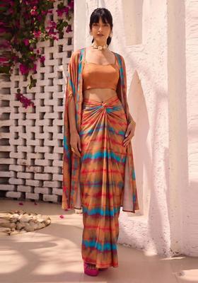 Copper Abstract Print Satin Fusion Set
