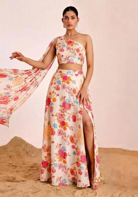 Multi Floral Print Georgette Fusion Set