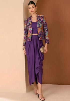 Purple Figure Print Crepe Fusion Set